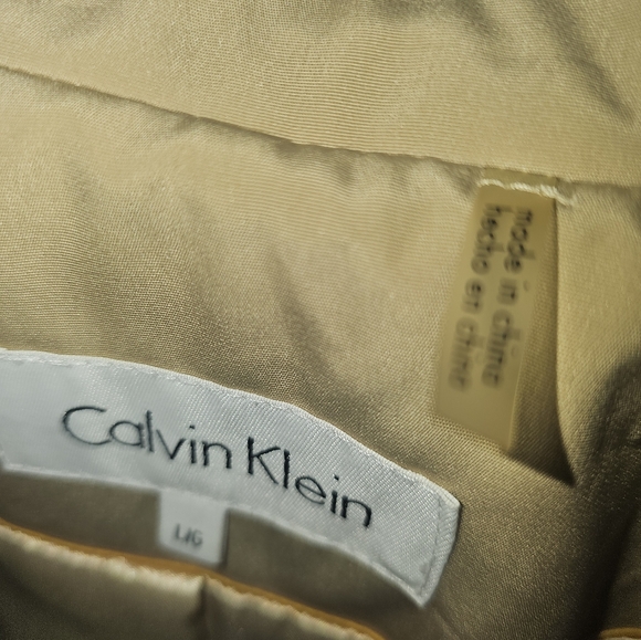 Calvin Klein Trench Coat Women Size L Gold Buttons Belted Double Breasted - Picture 2 of 9